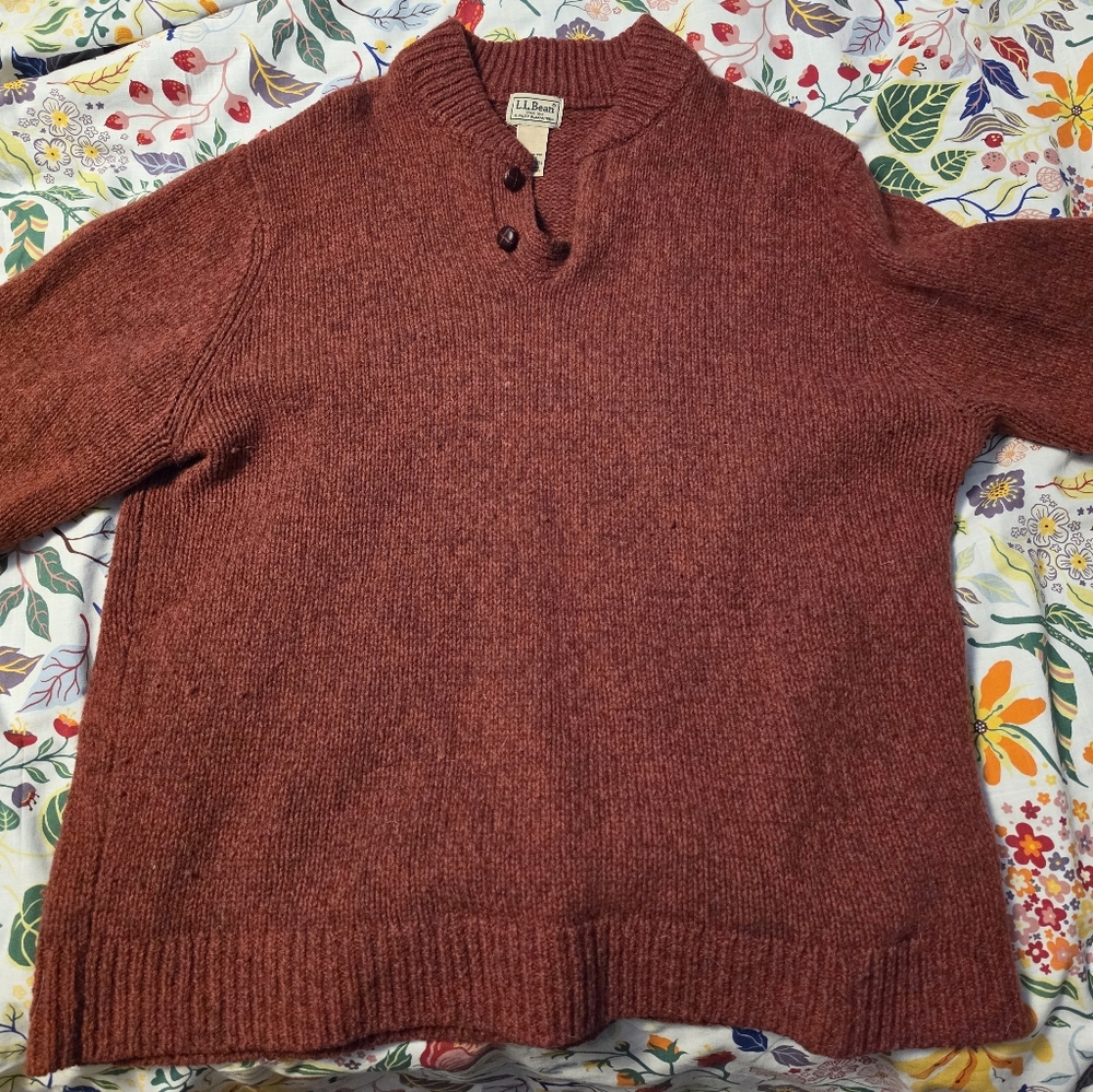 L.L. Bean Men's Crewneck Button Pullover Sweater 100% Wool